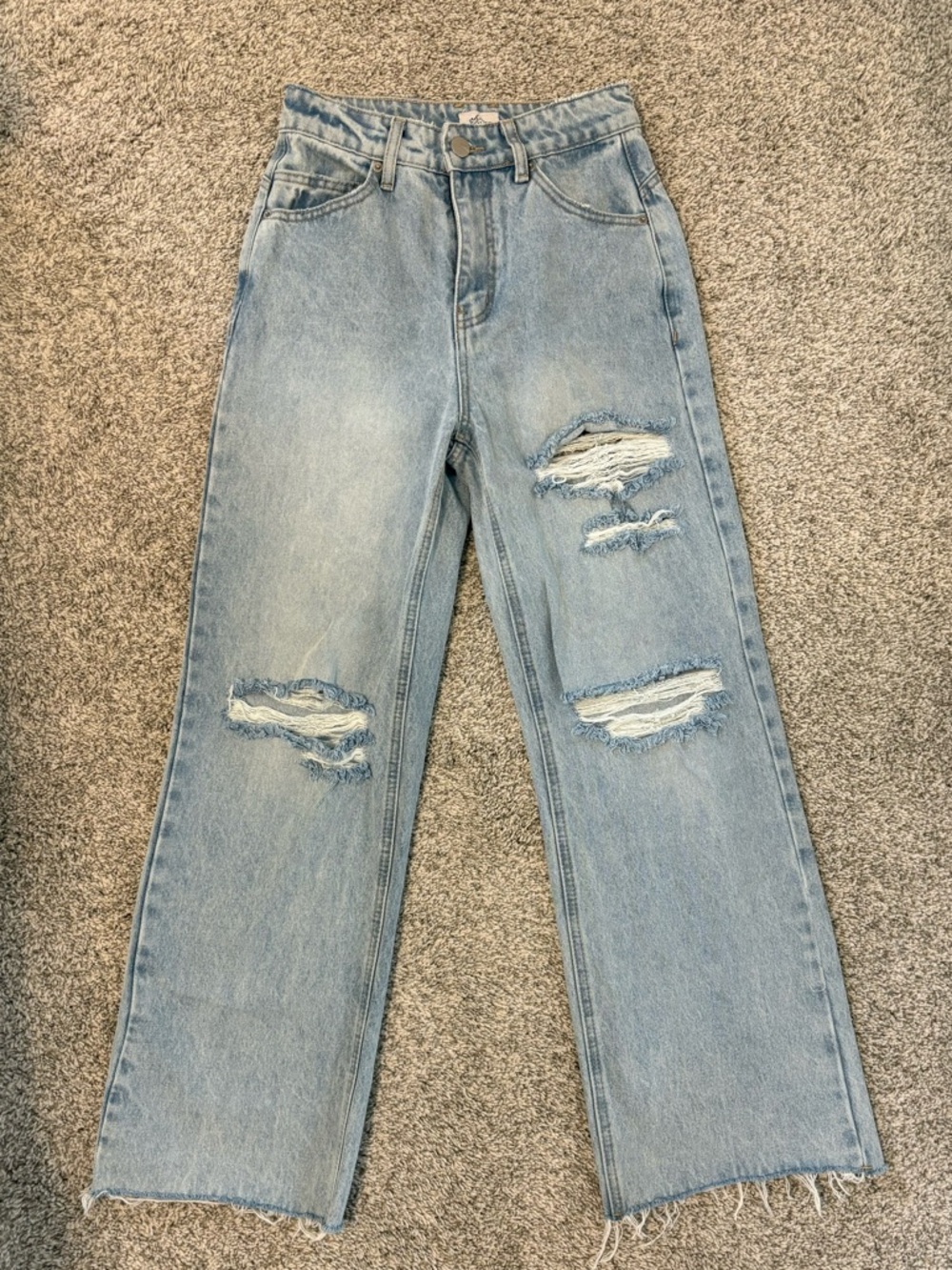 Oh Polly Light Blue Distressed Straight-Leg Jeans
